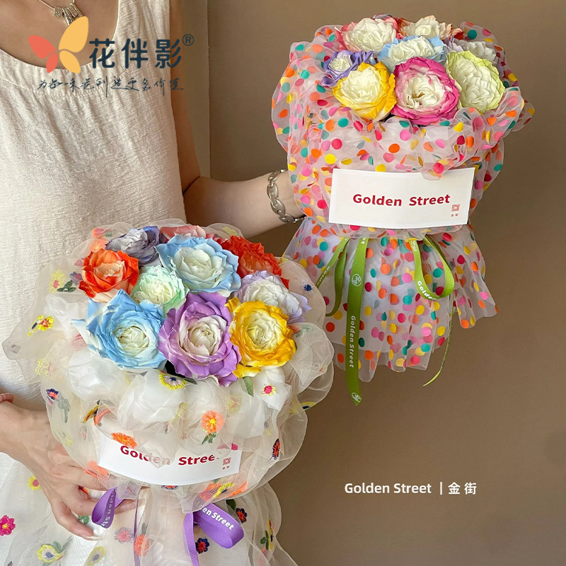 New Colorful Wave Dot Yarn Small Fragrant Style Cute Polka Dot Handmade Diy Bag Flower Material Fabric Flower Shop Material