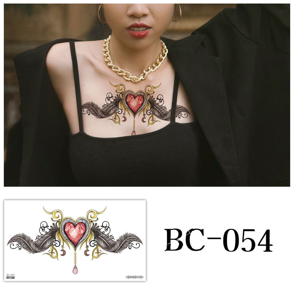 Picture of 2022 new cross-border supply waterproof tattoo stickers simple black and white flower sternum stickers personalized tattoo wholesale