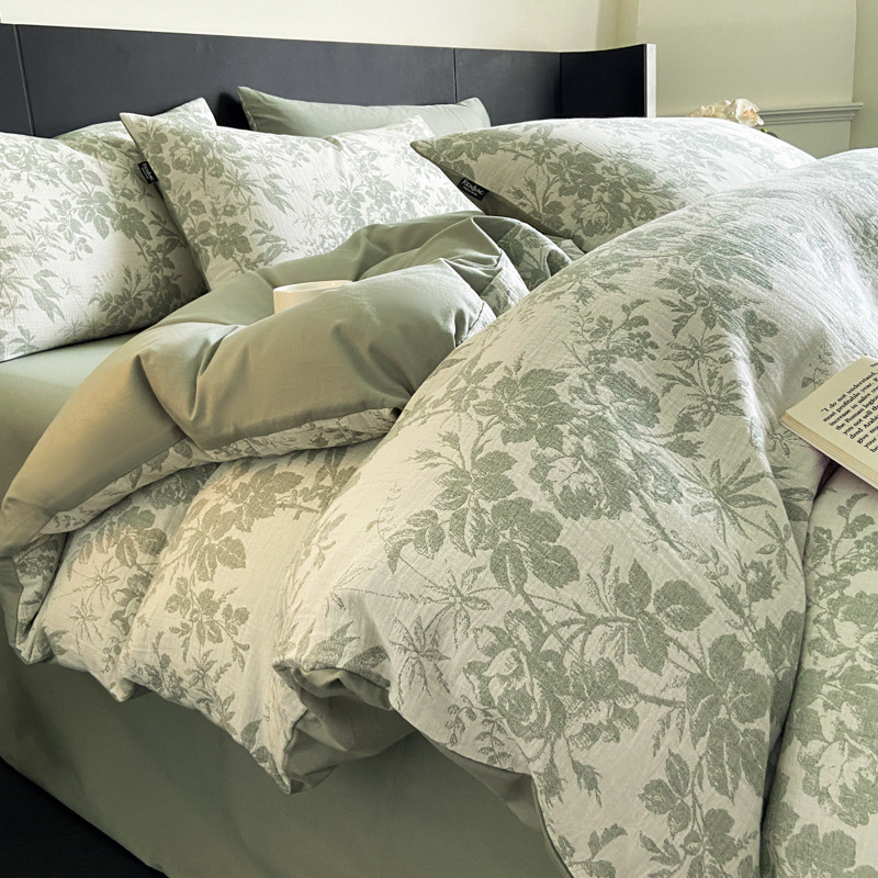 Class A Maternal and Infant Grade Pure Cotton Three-Layer Yarn Bed Four-Piece Set Simple Cotton Jacquard Bed Sheet Quilt Cover Bed Three-Piece Set 4