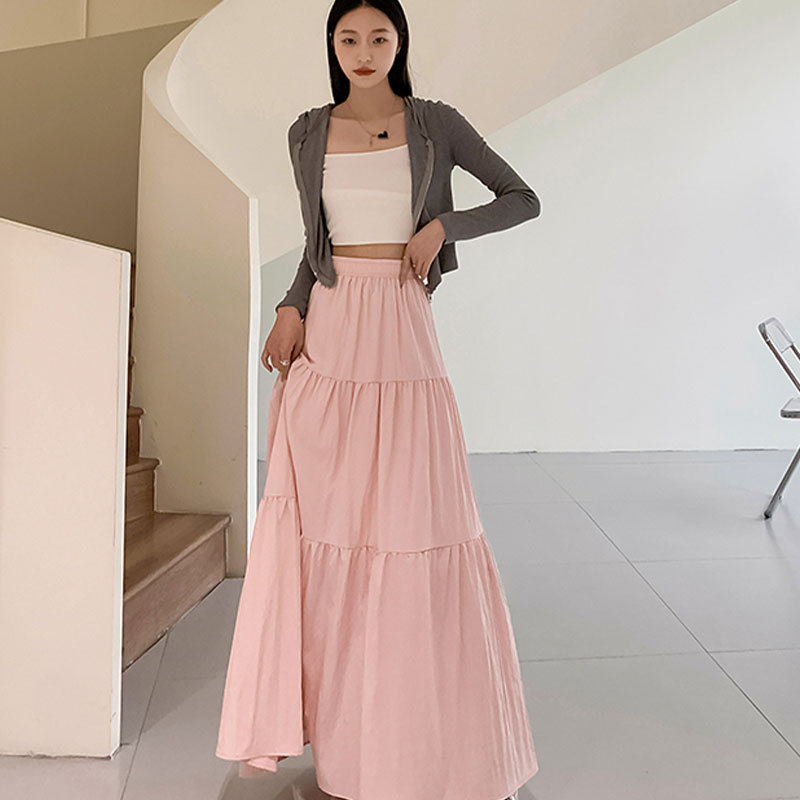 Cake Skirt Mid-Length Summer Small High-Waisted Slimming Look A-Line Skirt Spliced Elegant Long Skirt Spring & Fall Style