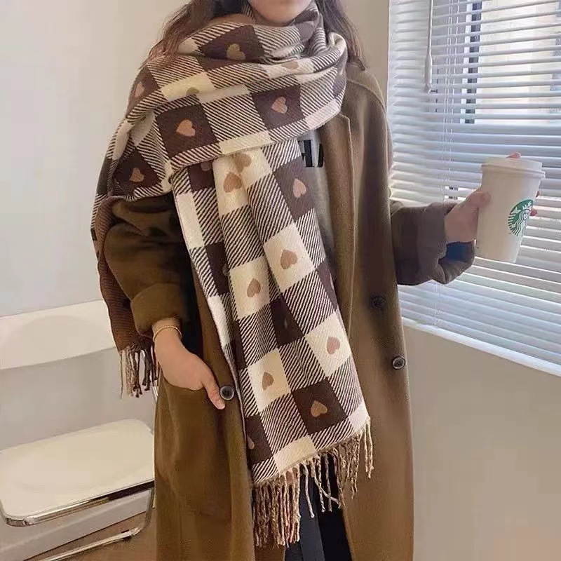 Women's scarf winter versatile new fashion color matching Internet celebrity love shawl student men's long thickened warm scarf