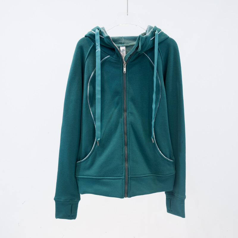 Picture of Autumn and winter fleece warm hooded women's yoga clothing zipper coat sports running fitness leisure long sleeve sweater
