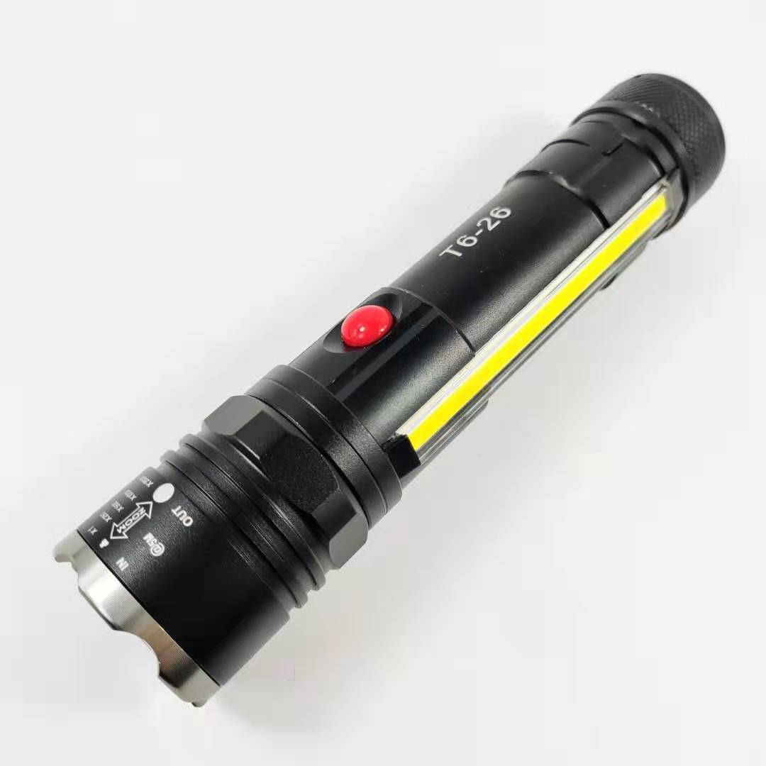 Outdoor Flashlight USB Rechargeable Zoom T6 Long-Range Ultra-Bright Light with Magnet Pen Clip Cob Flashlight Rechargeable Magnetic Suction