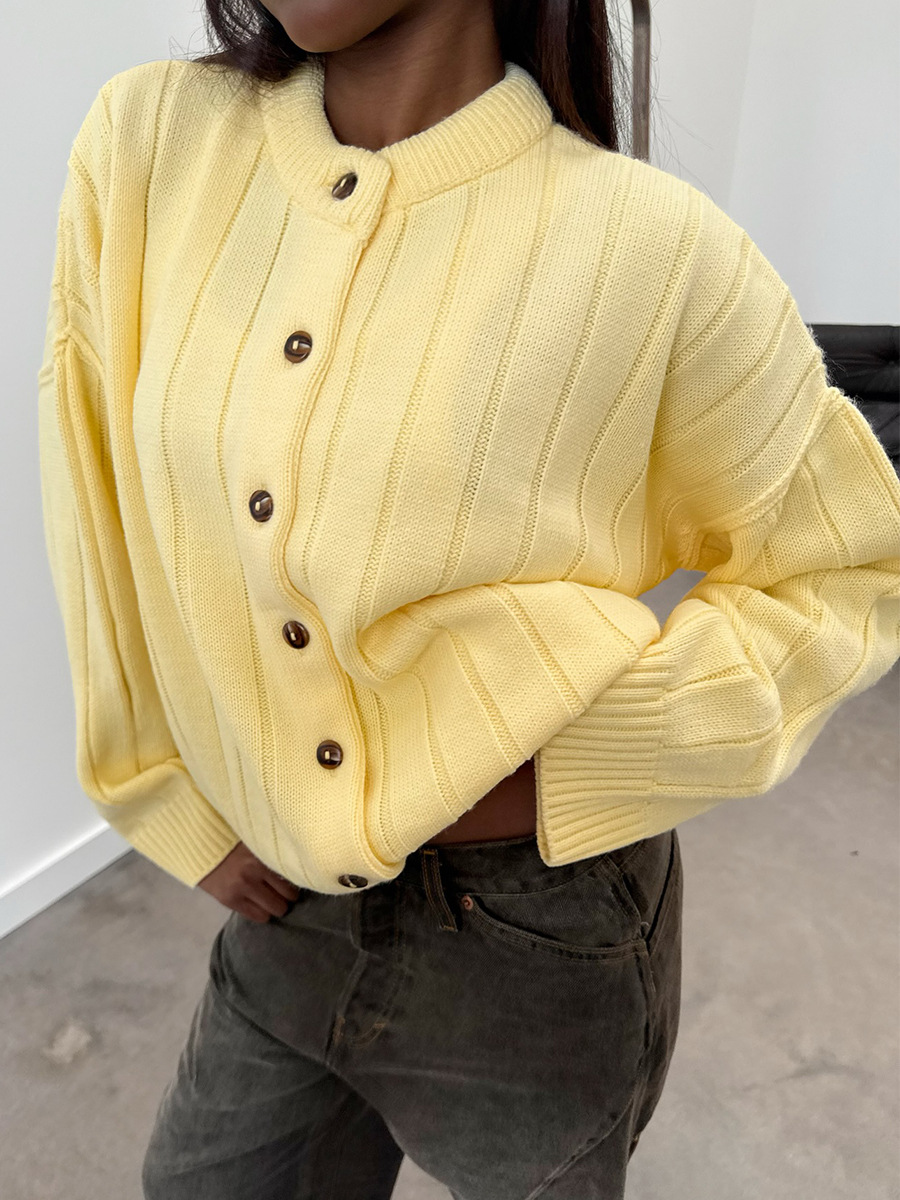 Cross-border loose sweater cardigan 2025 autumn/winter INS Groove Strip Crew Neck Sweater Cardigan European and American Style Knit Cardigan for Women