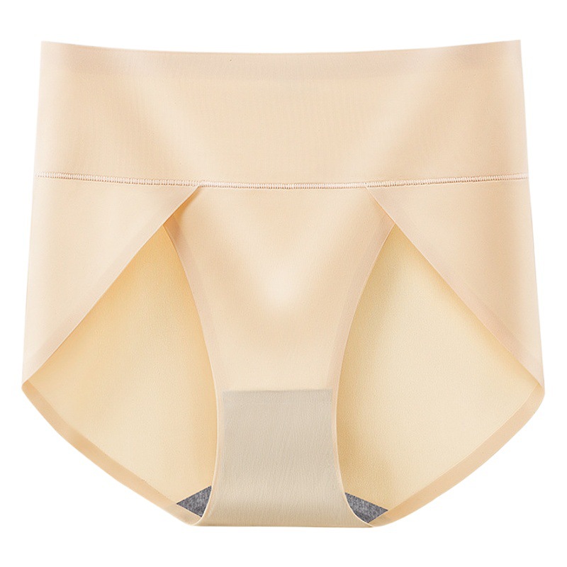 Seamless Ice Silk Underwear for Women, Breathable, High-Waisted, Graphene-Level Tummy-Tightening, Butt-Lifting, Large Size Women's Summer Briefs