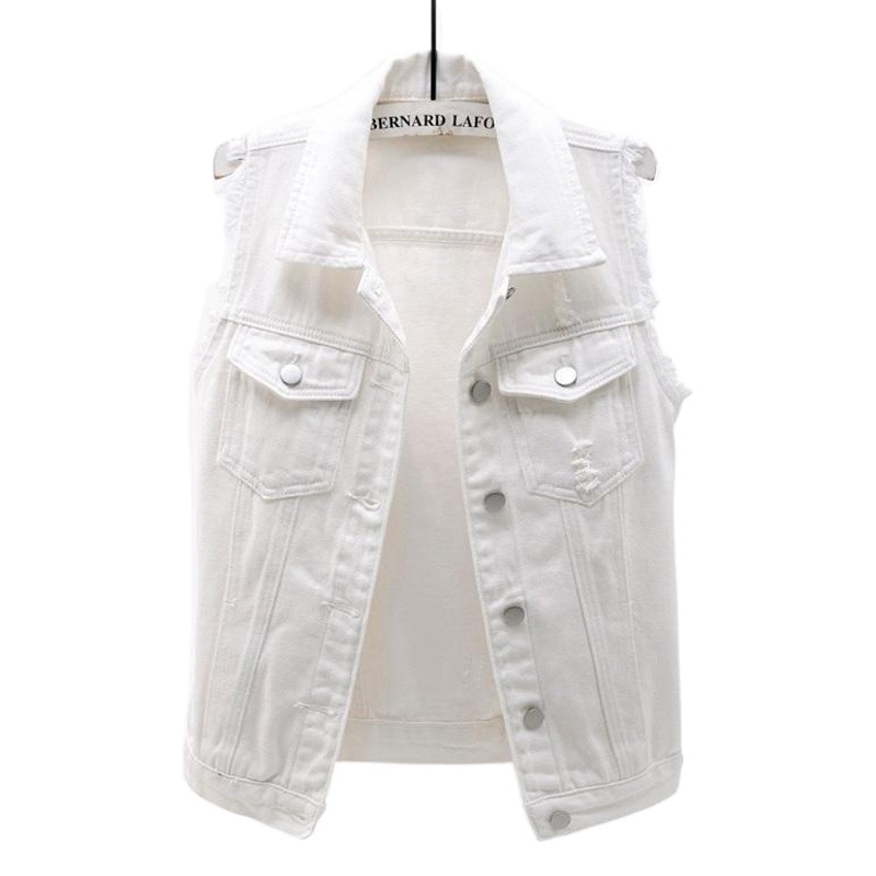 Colorful Denim Vest Women's Short 2023 Spring and Summer Slim Fit Raw Edge Sleeveless Ripped Cardigan Large Size Vest