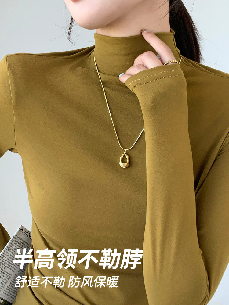 Picture of H528 Half-high Collar Mask Shirt Women's Inner Wear Autumn and Winter Sanding Base Shirt Slim-fit Warm Outer Wear Long-sleeved T-shirt Top