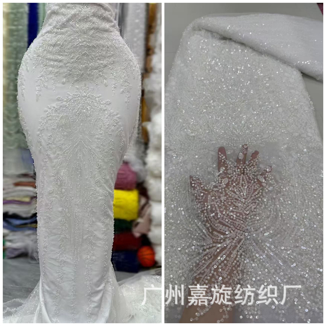French Lace Mesh Bead Tube Sequins Embroidered Cloth African Bride Wedding Dress Bridesmaid Dress Fashion Fabric beaded