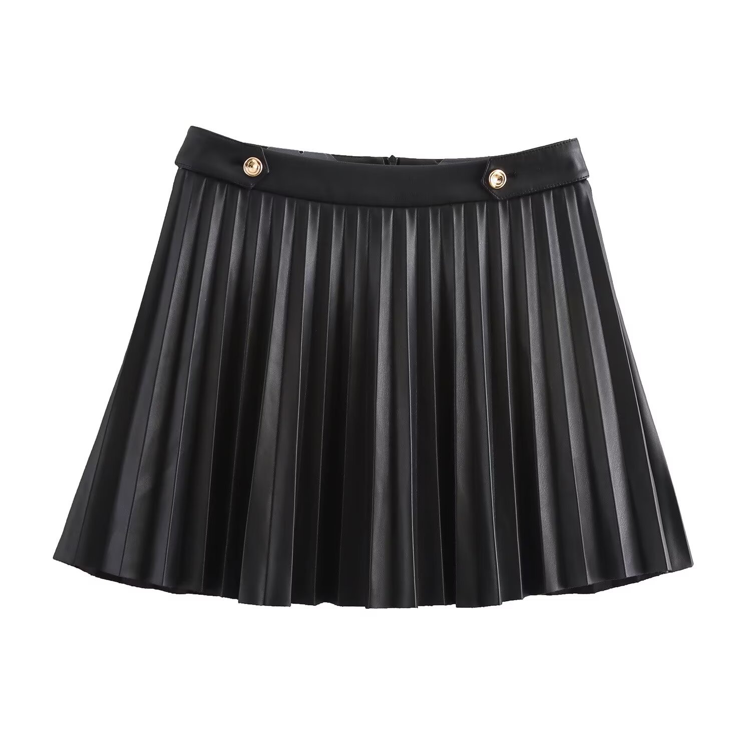 Black PU Pleated Half-length Skirt Women's Autumn and Winter European and American Style 2024 New A- shaped Skirt