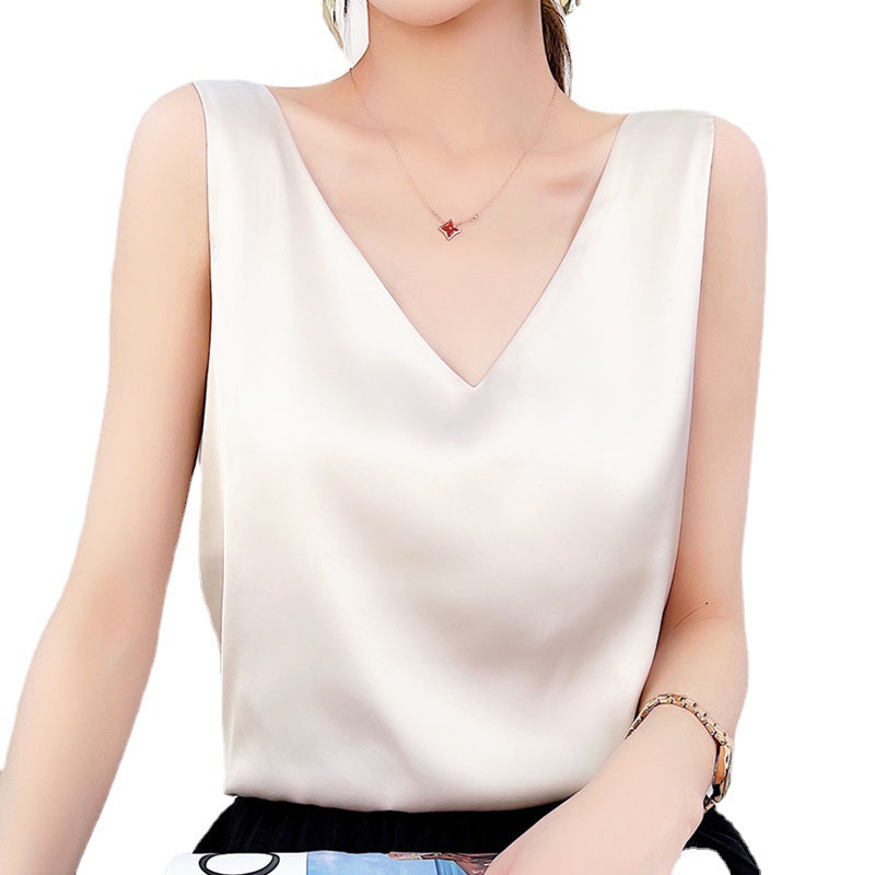 Picture of Wholesale 2025 Spring and Summer Camisole for Women, Satin Inner Wear, V-Neck, Plus Size, Loose-Fitting Vest, Versatile for Outerwear