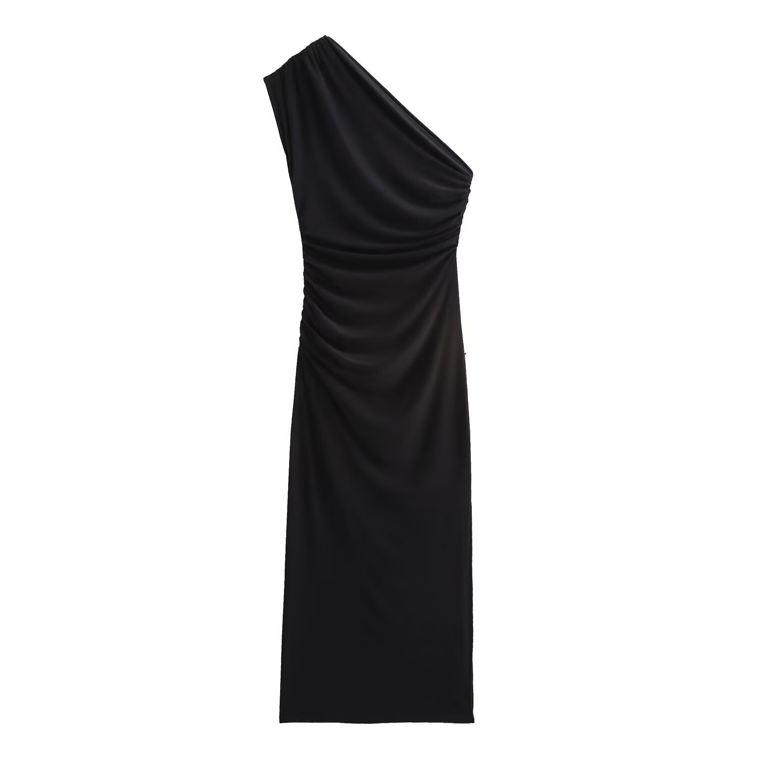 ZA cross-border women's clothing wholesale European and American style new fashion simple pleated slim one shoulder sleeve long dress