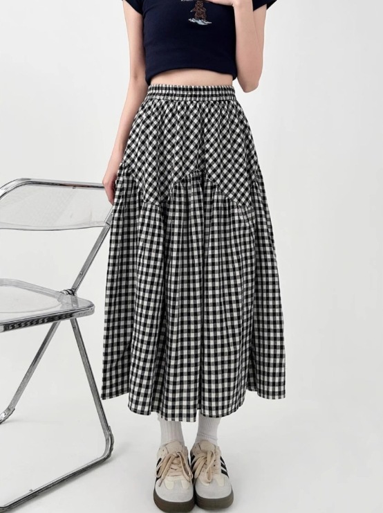 Plaid Skirt for Women 2025 Spring and Summer New High-Waist Slim Mid-Length A-Line Skirt Loose Large Hem Umbrella Skirt