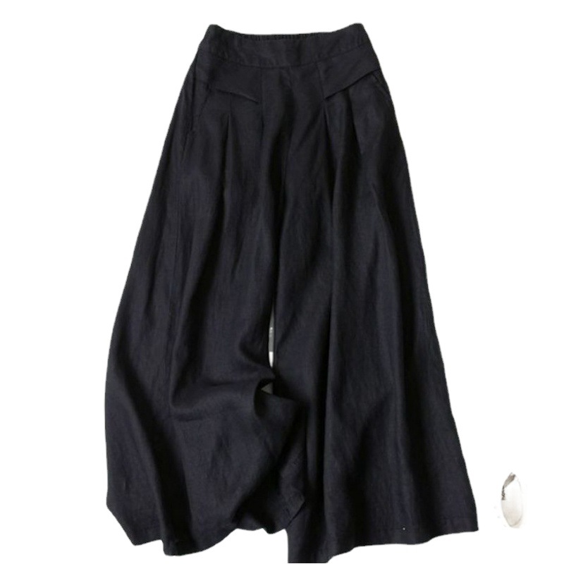 Loose-Fitting Literary Cotton and Linen Wide-Leg Culottes 2022 Summer Women's Semi-Elastic High-Waisted Thin Slimming Look Nine-Point Pants