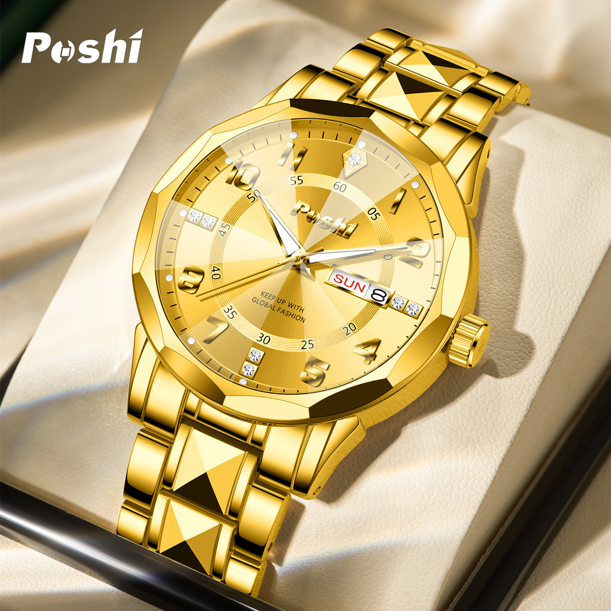 Douyin Live Broadcast Explosions Men's Watch Waterproof Luminous Double Calendar Business Golden Watch Men's Quartz Watch