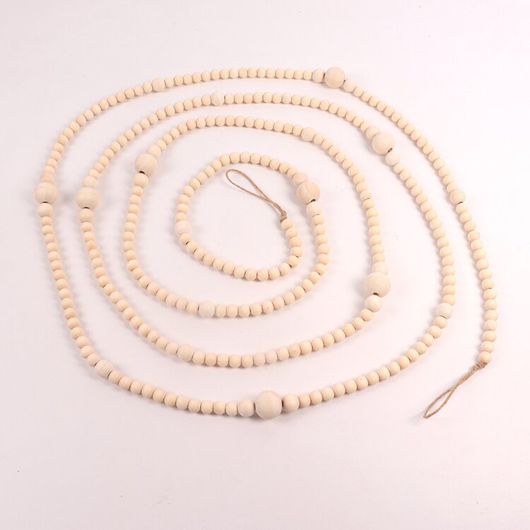 Picture of Amazon Hot Selling Home Decorative Beads Pendant Hemp Rope Tassel Wood Beads String Original Wood Color Superba Wood Beads Hanging Ornaments