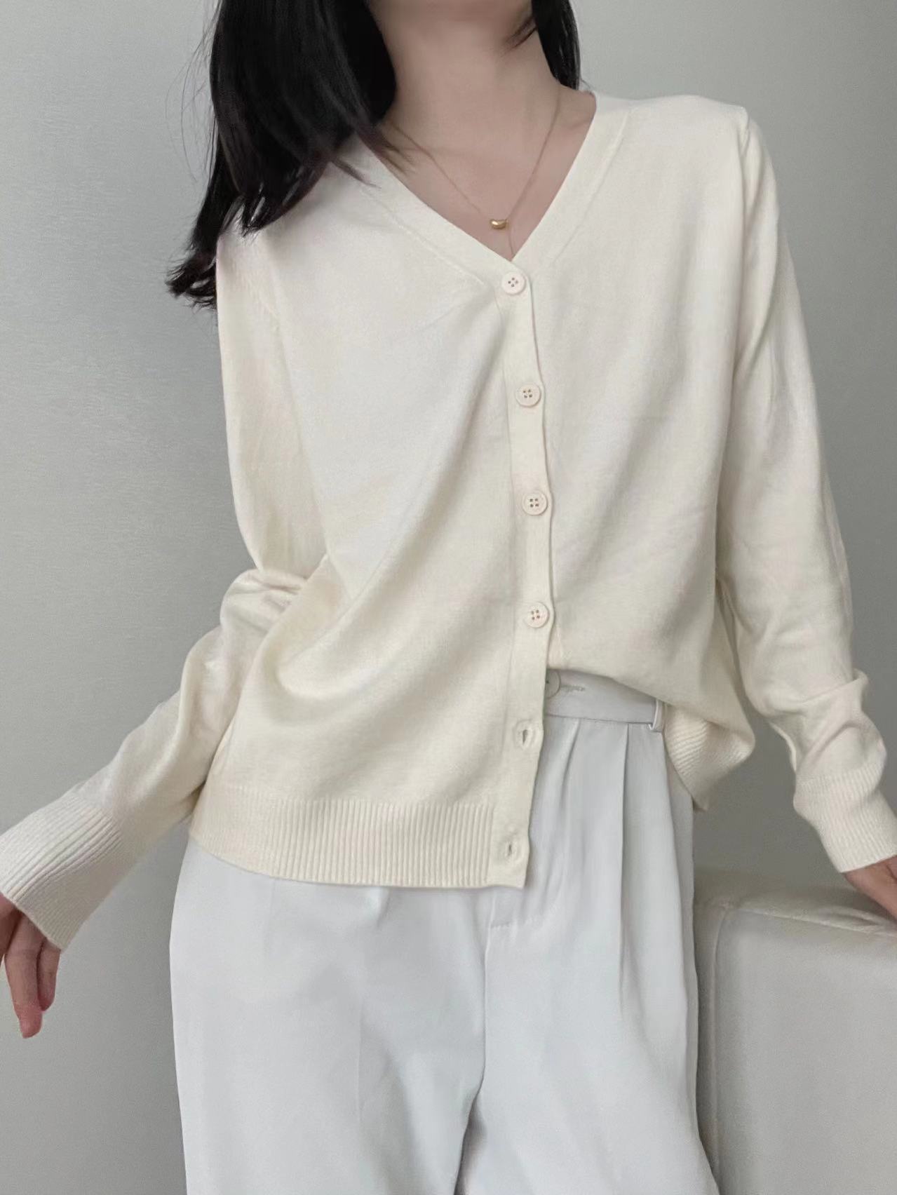 Picture of V-neck single-breasted knitted cardigan women's solid color sweater women's coat autumn and winter New lazy style loose coat women