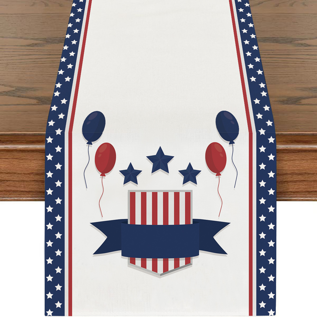 Picture of Explosions US Independence Day Decorative Table Runner Linen Star-stripe Printed Tablecloth Patriot Holiday Atmosphere Table Runner