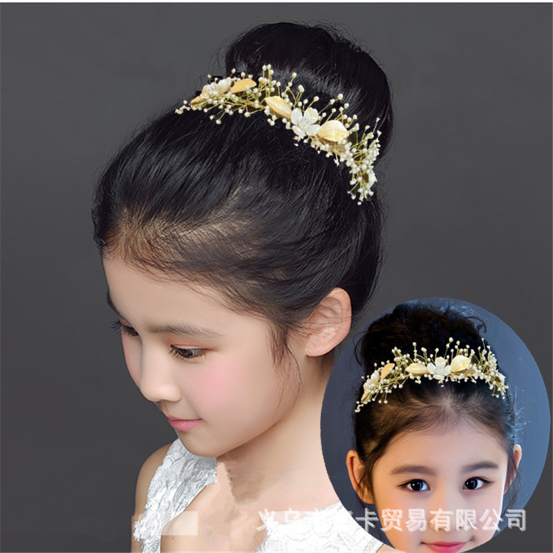 Picture of Children's performance flower girl wedding bridesmaid bride tiara pearl headband Crown children handmade headband performance festival