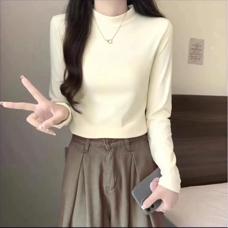 Cross-border [230g 1*1 rib Velvet/comfortable velvet] autumn and winter Inner half turtleneck bottoming shirt women's top fashion