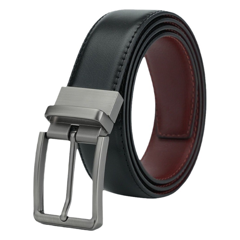 Belt Men's Genuine Leather Belt Cross-Border Export Business Casual Versatile Rotating Pin Buckle Double-Sided Belt Belt