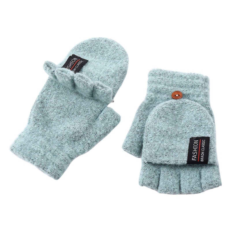 Winter New Knitted Flip Half-Finger Gloves Men's Reverse Cover Warm Gloves Thickened Covered Gloves Manufacturer Wholesale