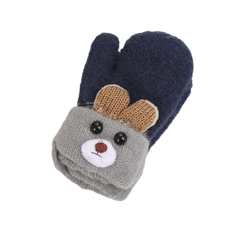 Picture of 0-3 years old cute ears bear cartoon children's gloves winter knitted wool double plus velvet padded warm