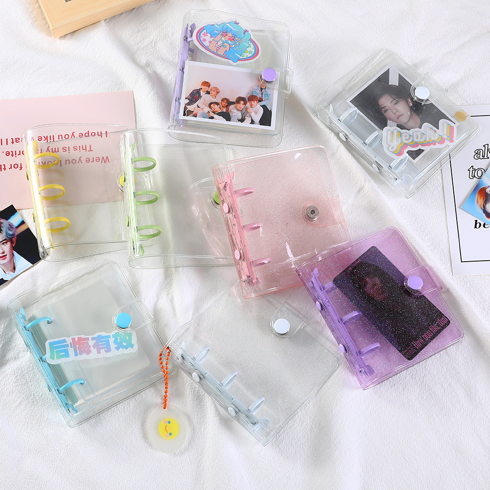 Picture of ins Korean version of shiny transparent hand Ledger PVC three-hole mini binder student Girl star chasing album book