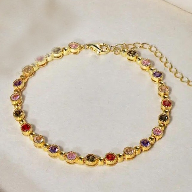 Colorful Zircon Crystal Bracelet Women's 2025 New Style Guofeng Retro Bracelet Light Luxury Niche Delicate High-end Sense