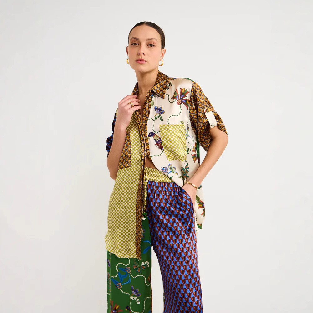 Europe and the United States cross-border 2023 independent station AliExpress fashion personality printed short sleeve color matching holiday leisure tether suit