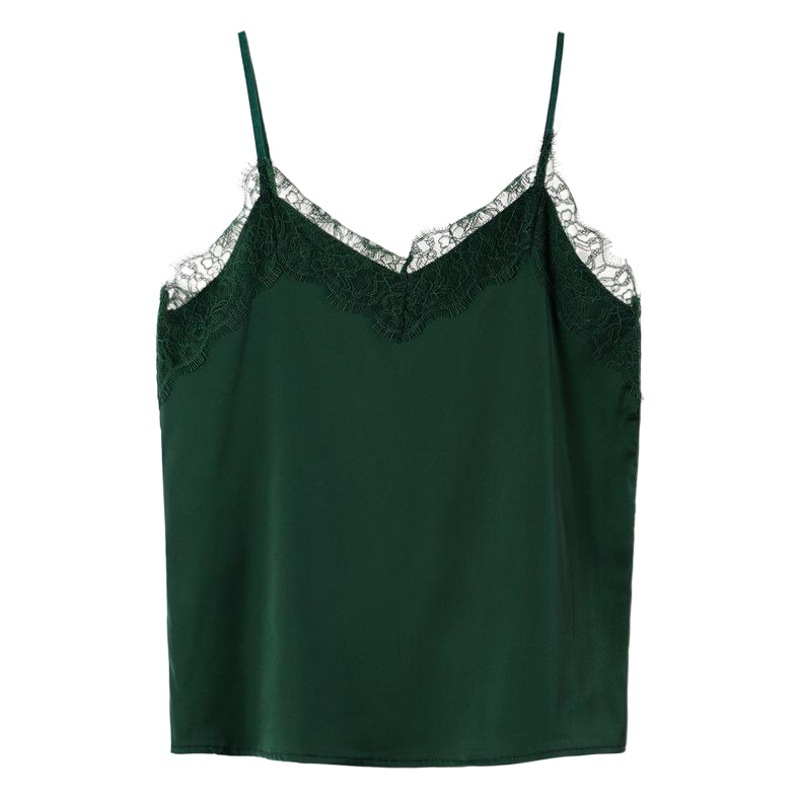 Eyelash Lace Camisole Women's Summer All-match Silk Satin Suit Inner Top Silk Beautiful Back Base Shirt