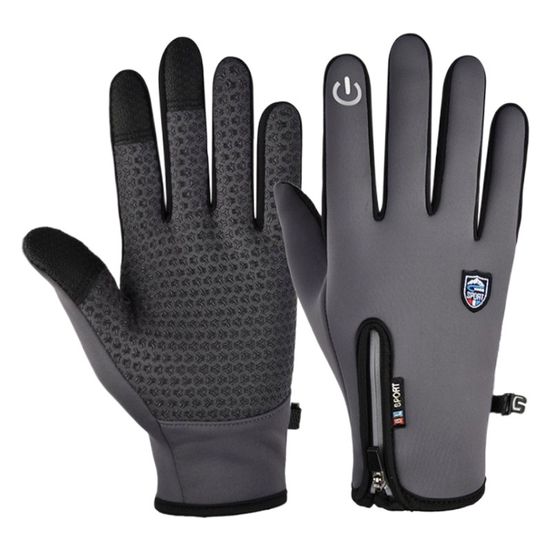 Autumn and Winter Sports Riding Gloves Windproof Waterproof Touch Screen Zipper Gloves Fleece Warm Outdoor Mountaineering Skiing Gloves