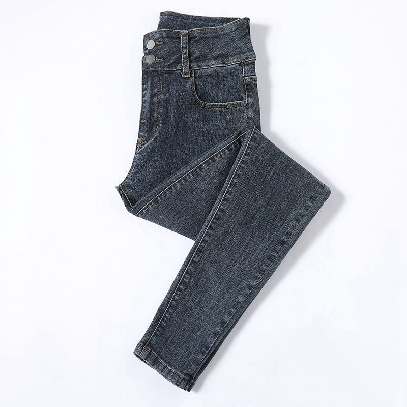 Picture of Stretch Jeans Women's High Waist Double Buckle Tight Pants New Spring Autumn and Winter Korean Style Slim-fit All-match Pencil Pants