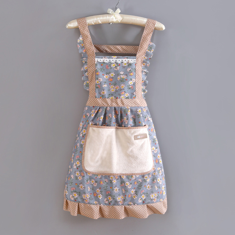 Picture of Canvas Cotton Apron Kitchen Household Wipe Hand Strap Pure Cotton Women's 2023 New Style Western Style Internet Celebrous Princess Cooking