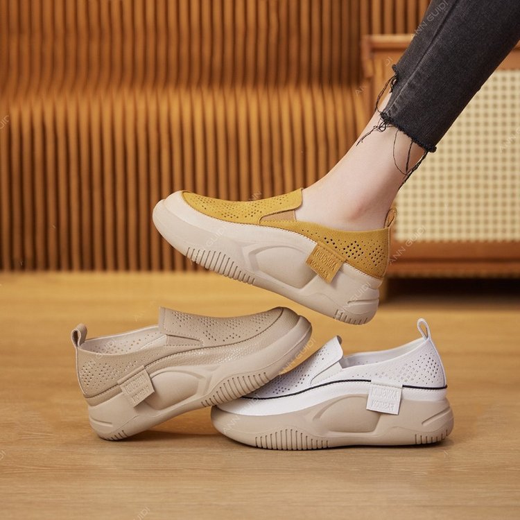 Hollow-out hole casual shoes for women 2023 Summer new soft bottom retro rocking shoes low-top height increasing lightweight single-layer shoes for women