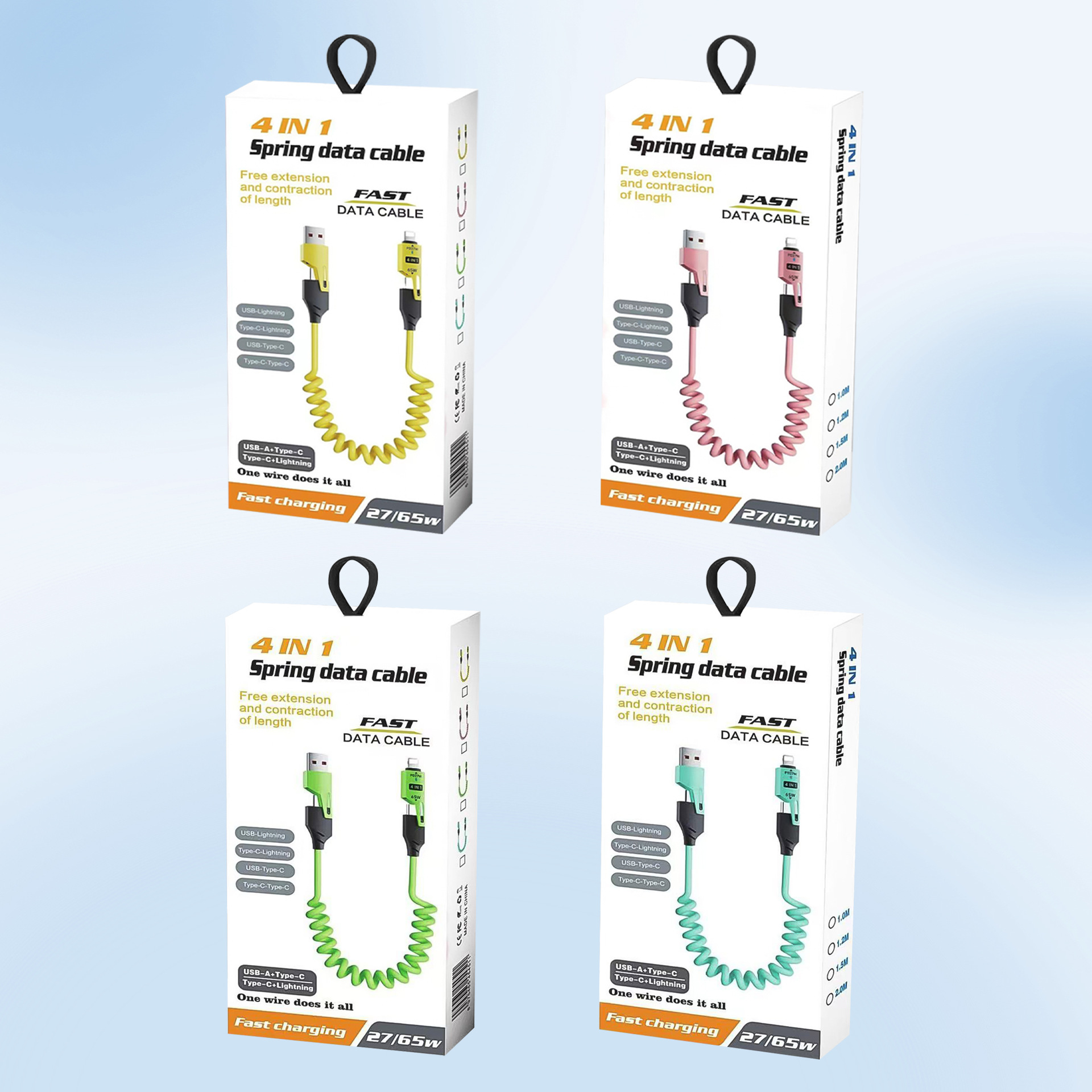 Picture of 65W Car Spring Data Cable Two-To-Two Super Fast Charging Retractable Cable Suitable for Apple and Huawei Mobile Phone Charging Cable