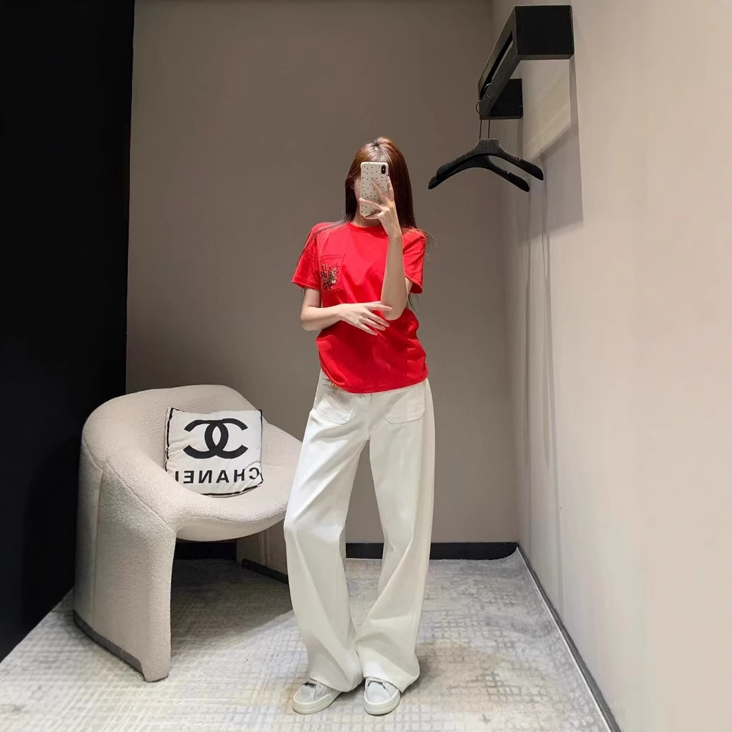 25 spring and summer new small style logo printing contrast color stitching long sleeve T-shirt spring and summer