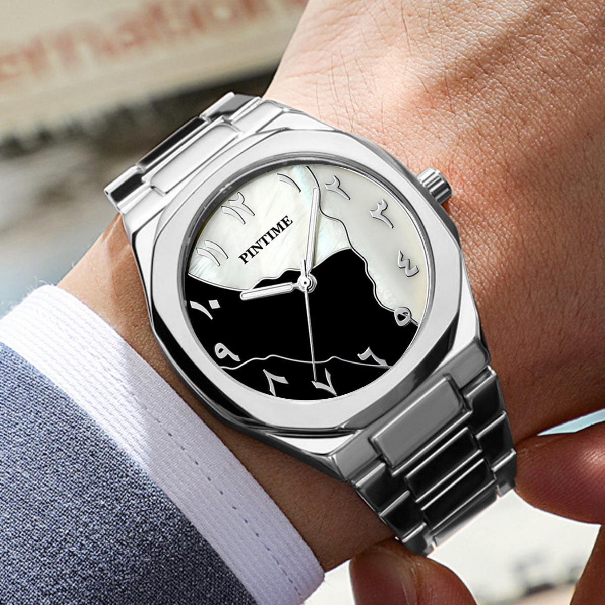 PINTIME Men's Watch Black and White Niche Watch Men's Advanced Sense Waterproof Quartz Watch Men's Watch