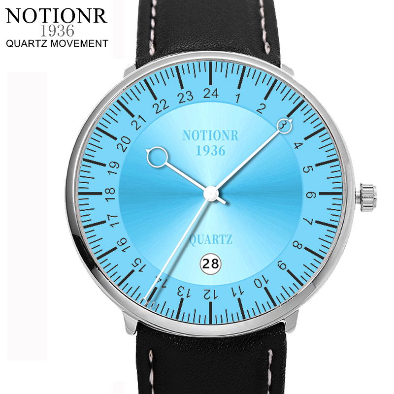 NOTIONR waterproof men's sports watch casual large Dial Leather quartz watch personality student watch men's watch