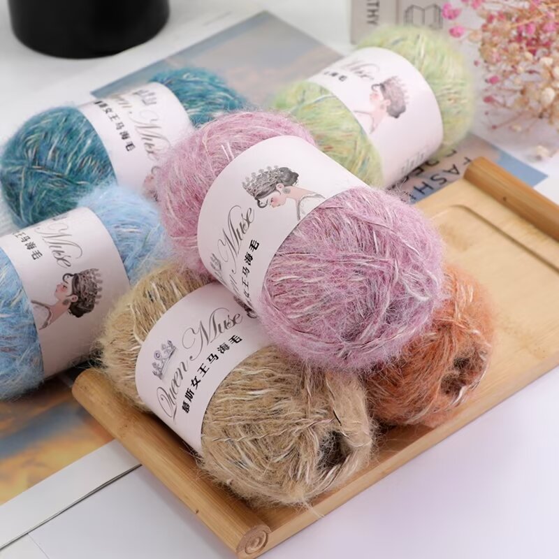 New Dopamine Colorful Queen Mohair Yarn DIY Handmade Knitted Sweater Scarf Yarn Medium Thick Wool Yarn Ball