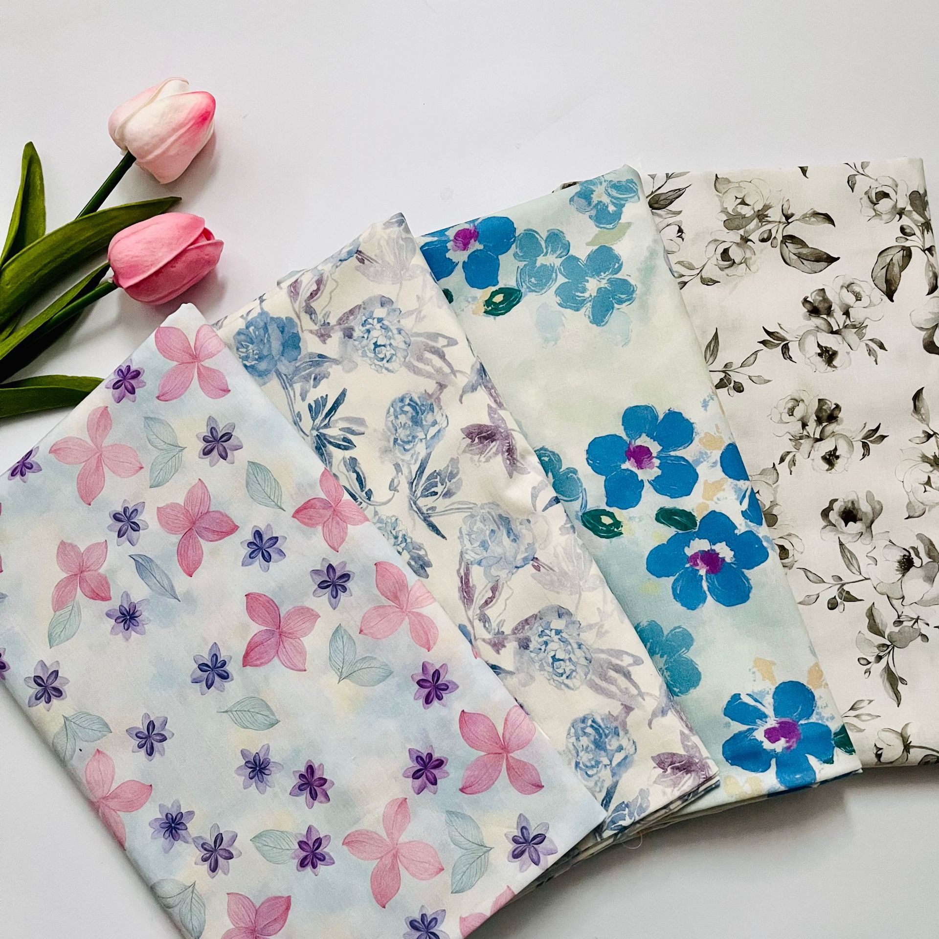 Cotton 60-Count Digital Printed Fabric, Small Floral Pattern, Bags, Cheongsam, Home Wear, Dress, Shirt Fabric