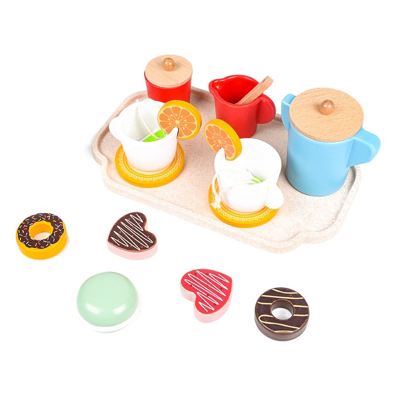 Picture of Children's kitchen play house tea set suit wooden toy afternoon tea girl simulation toy 3 years old teapot tea cup