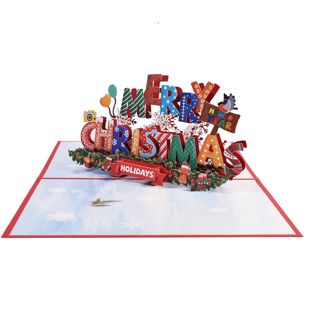 Picture of New Creative Amazon Cross-Border 3D Greeting Card Holiday Greetings Handmade Card Color Printed Christmas Lettering