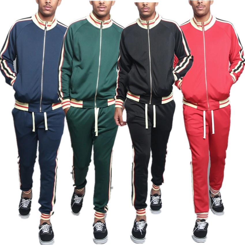 2021 new foreign trade autumn and winter ebay AliExpress leisure sports suit men's splicing two pieces suit