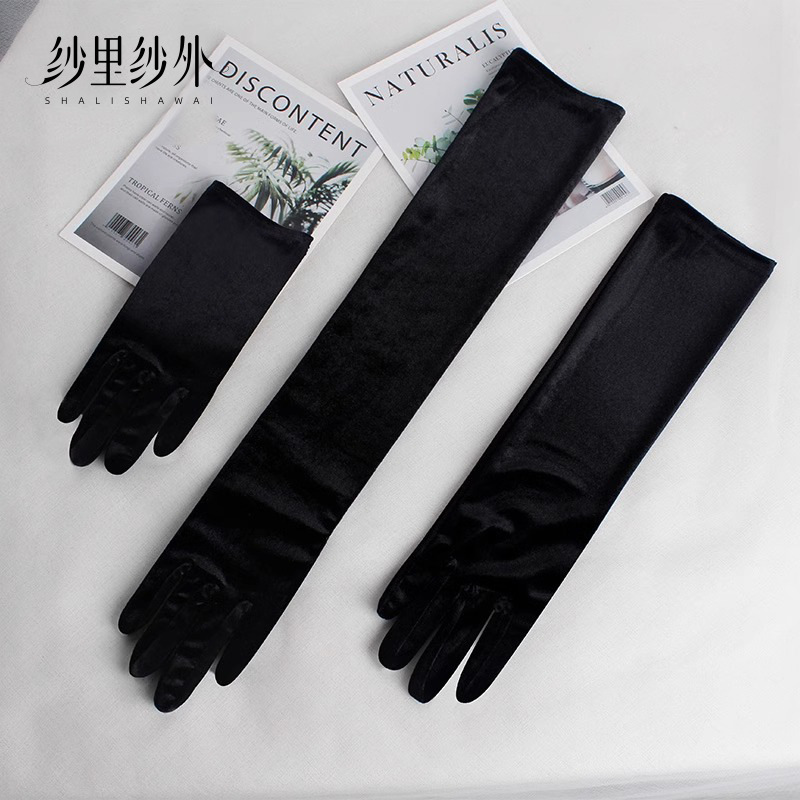 Rebar Same Style Gold Velvet Long Wedding Gloves Women's Hepburn Style Vintage Black Dinner Dress Bridal Arm Set