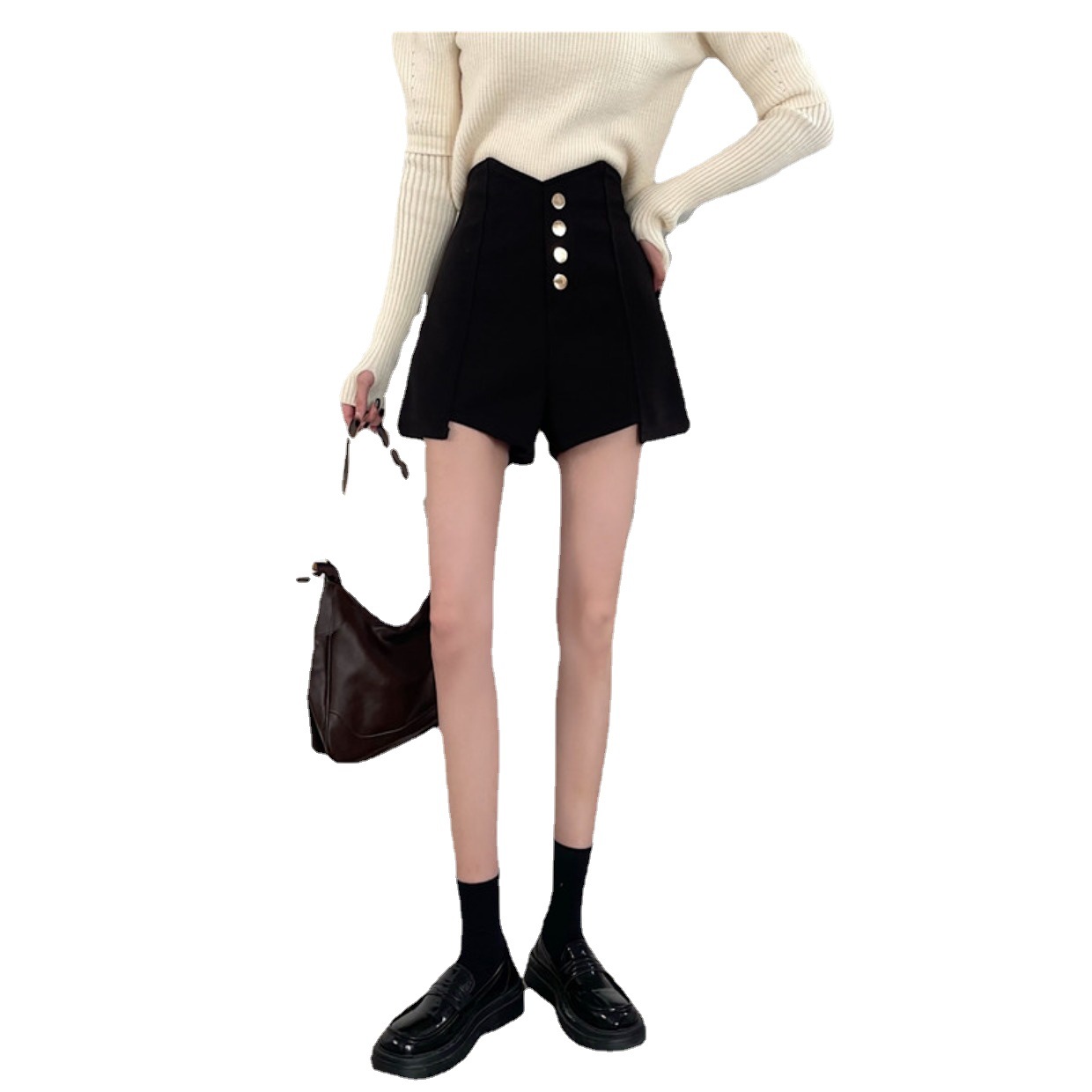 Picture of 2023 Super High Waist Wide Leg Slim Casual Hot Pants Instagram Style Trendy High Waist Shorts Women's Summer Design Sense