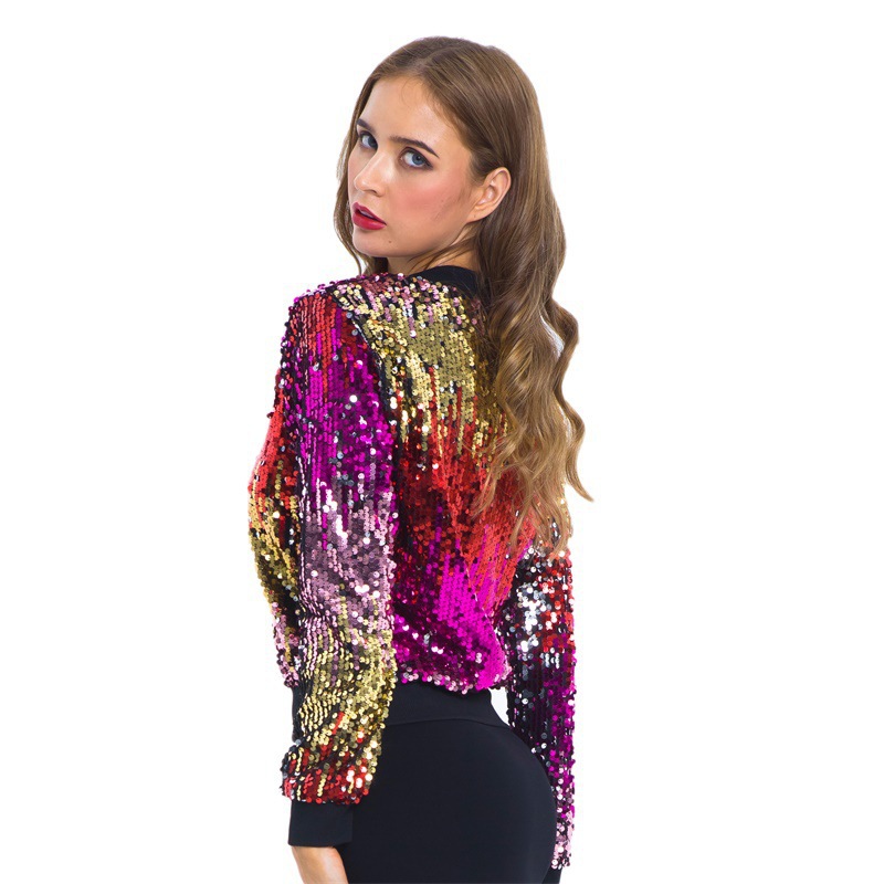 Picture of 9272 cross-border Europe and the United States Amazon wish autumn and winter sequins gradient color women's sweater jacket coat