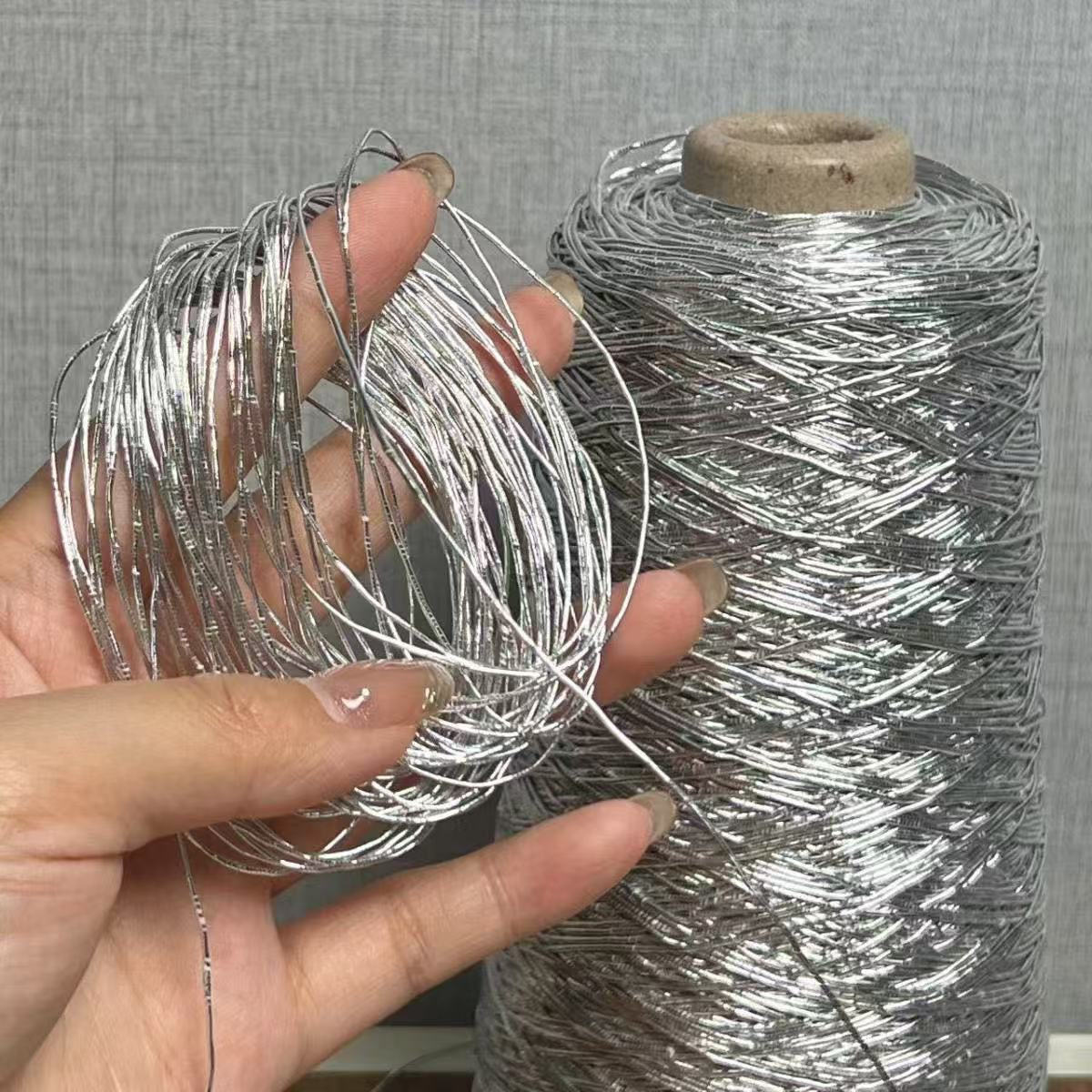Silver Feve Same Style Shiny Silver Special Woven Bag Handmade Crochet DIY Material Core Silver Thread Bright Silk Fan Light