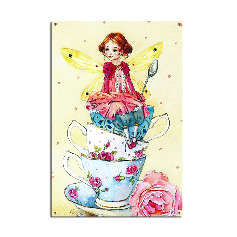 Picture of Cross-border American Country Retro Flower Figure Tin Painting Garden Pastoral Balcony Wall Wall Wall Old Decoration Pendant