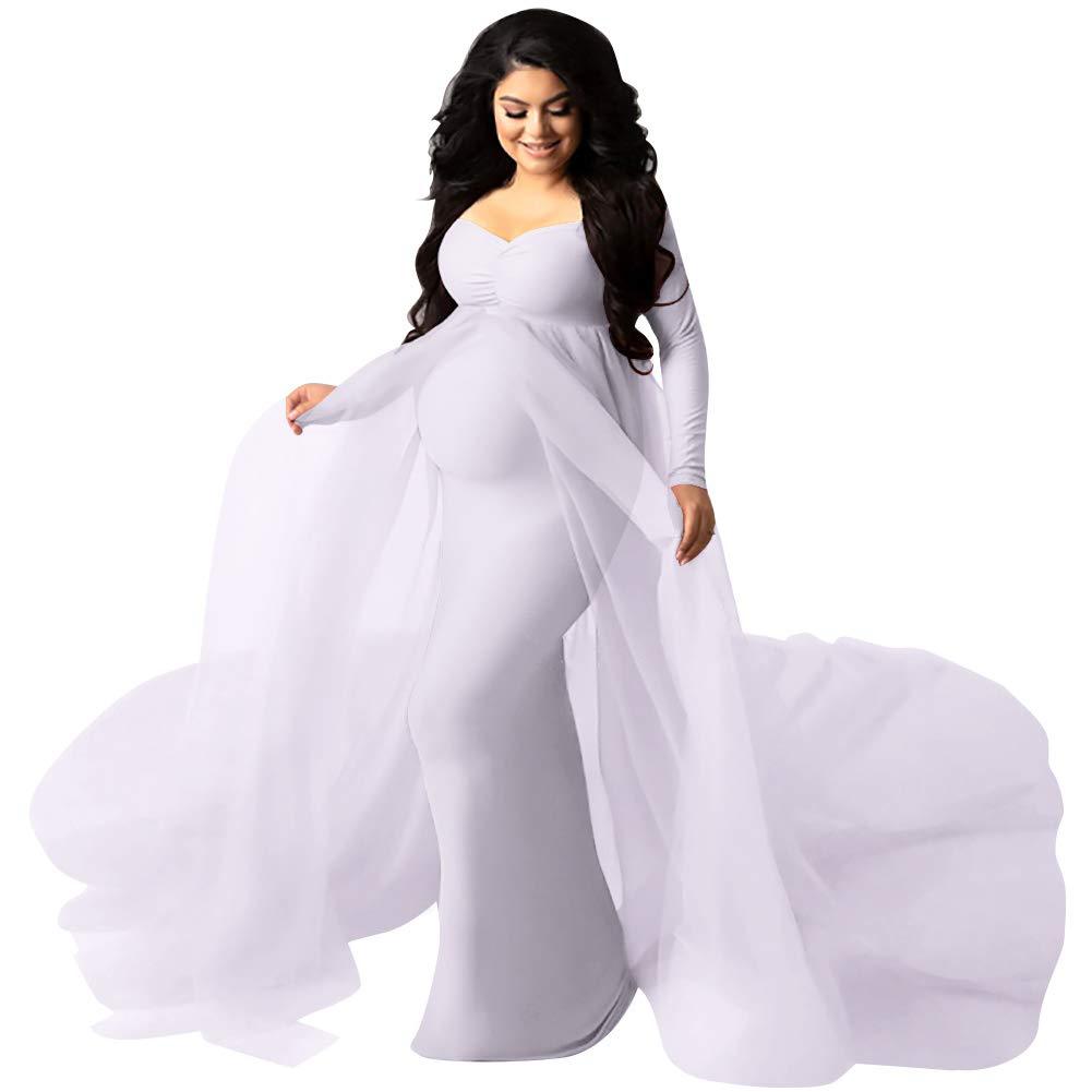 Picture of Spring and Summer Amazon AliExpress Hot 2024 Mesh Stitching Crewneck Long Sleeve Mesh Dress for Pregnant Women