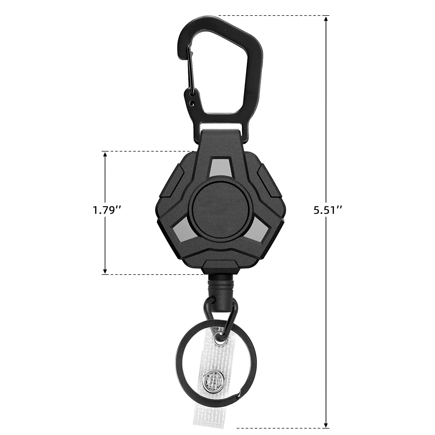 Picture of Black Polygonal Stainless Steel Spring Carabiner Easy-Pull Buckle Wire Rope Telescopic Anti-Lost and Anti-Theft Keychain
